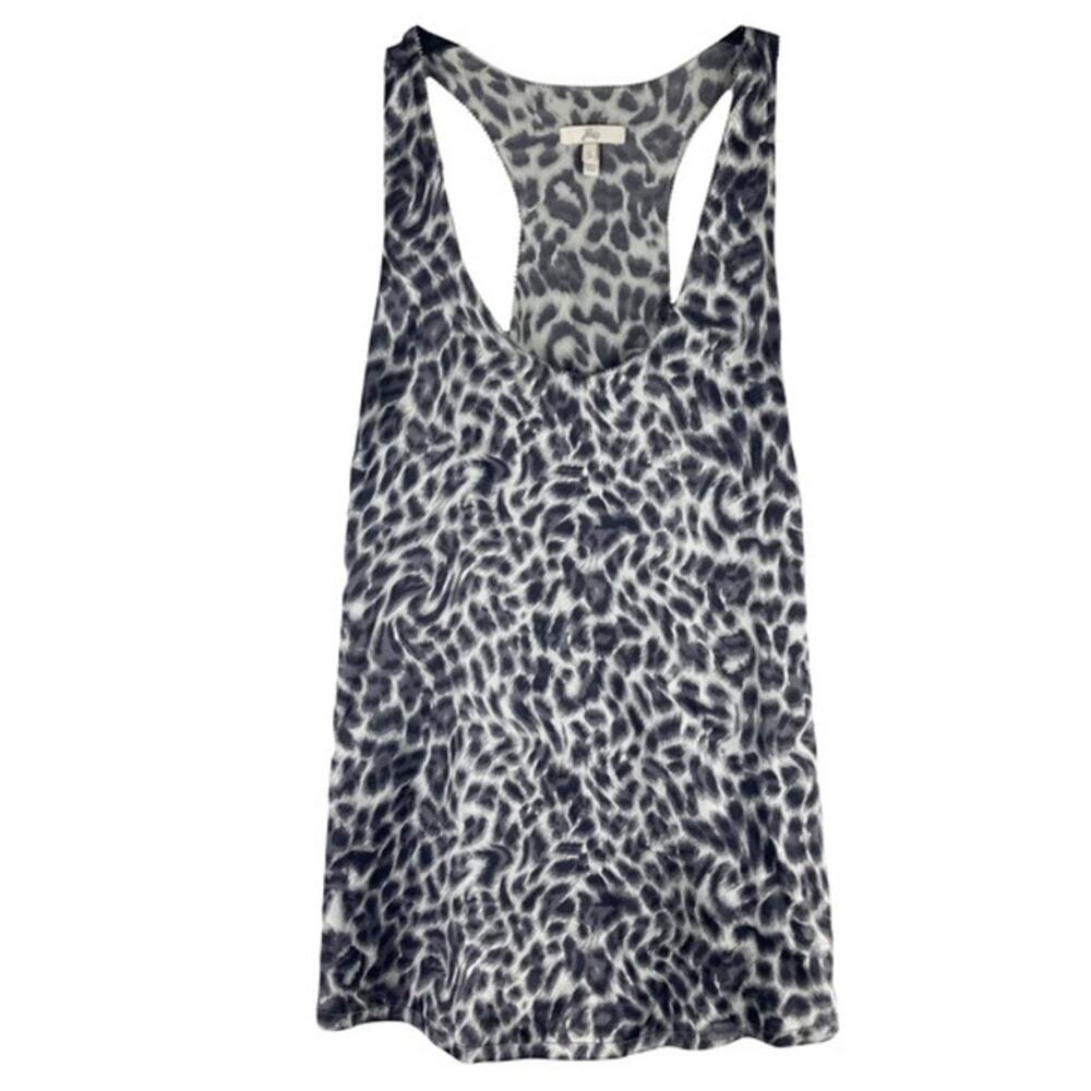 JOIE Top Blouse Women S Silk Grey Ivory Cheetah Animal Geometric Racerback